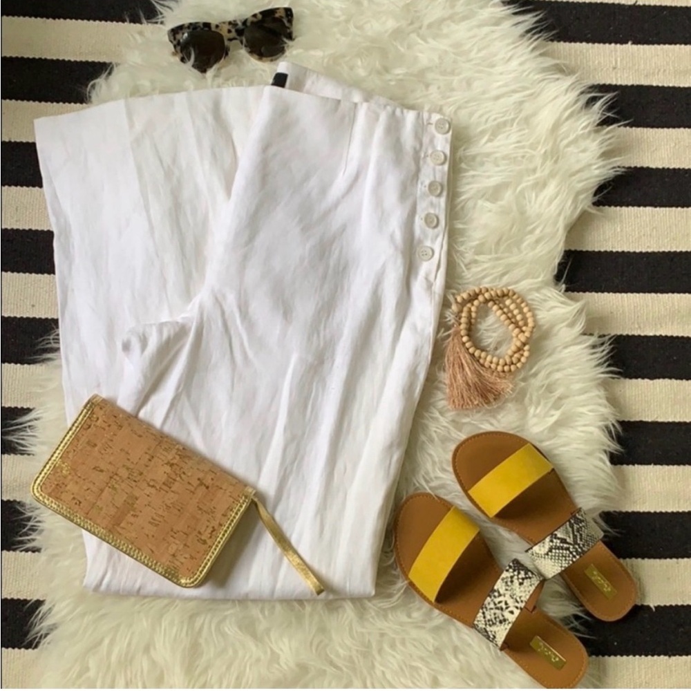 Talbots White Linen Wide Leg Sailor Trousers Old Hollywood Size 10 Fully Lined
